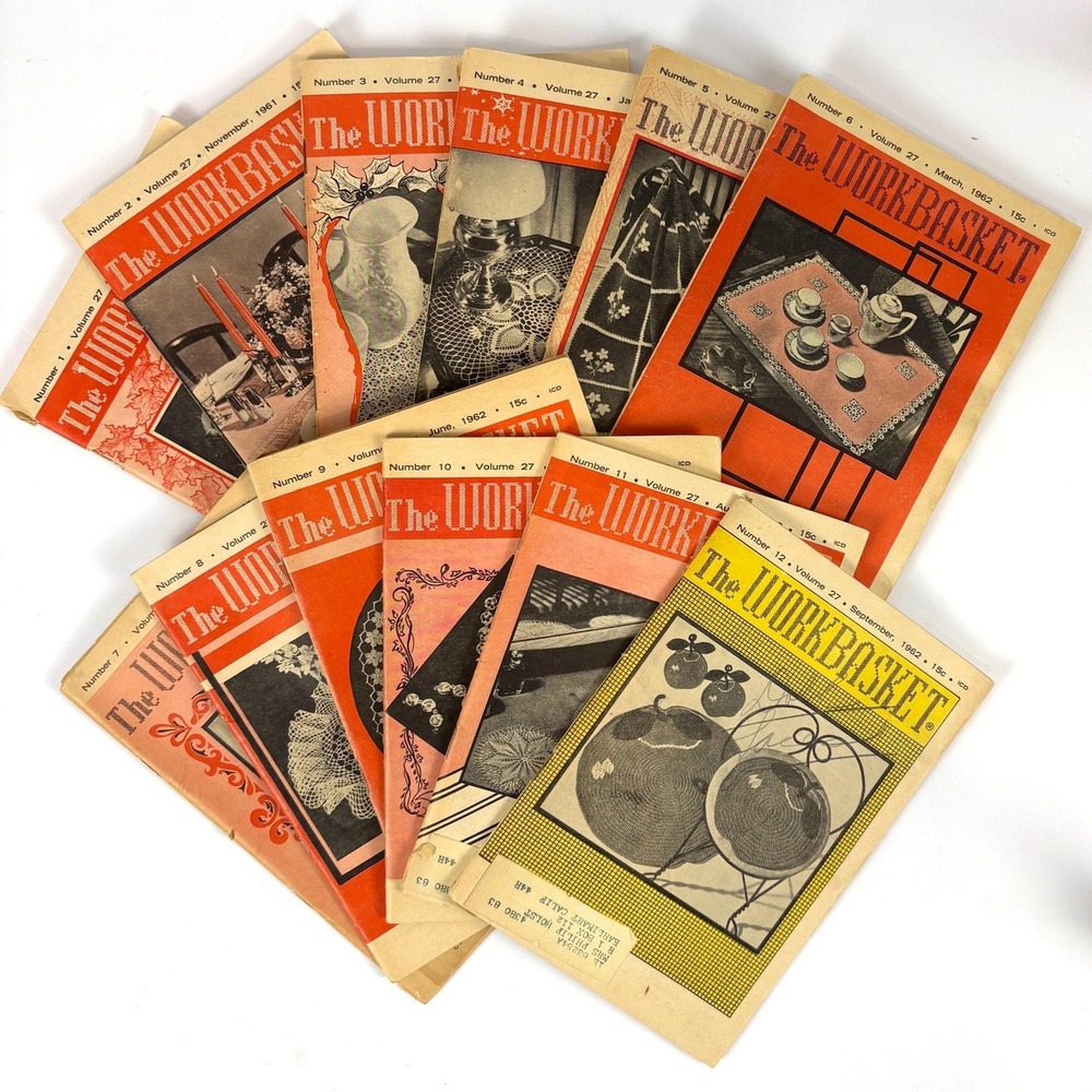 Lot of 12 Vintage The Workbasket Magazine 1962 Vol 27 Crochet Knitting Patterns